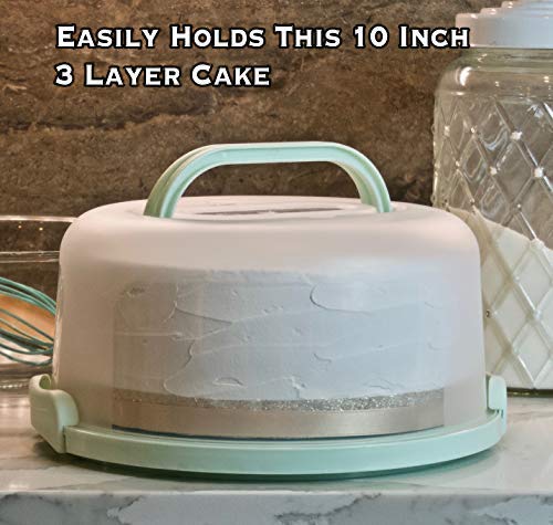 Top Shelf Elements Round Cake Carrier Two Sided Cake Holder Serves as Five Section Serving Tray, Portable Fits 10 inch Cake, Box Comes With Handle, Container Holds Pies (Green) - Image 4