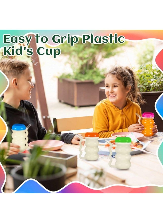 FoldTier 12 Pcs Sip a Mug 14 oz Easy to Grip Plastic Kid's Cup Where the Handle Is the Straw Clear Sippy Cups Spill Proof Mug for Everyday Use for Kids Elderly Disabled and Handicapped, 3 Colors Lid - Image 5