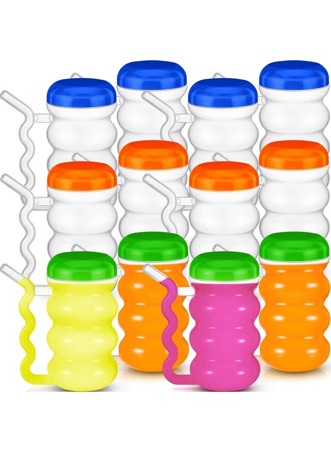 FoldTier 12 Pcs Sip a Mug 14 oz Easy to Grip Plastic Kid's Cup Where the Handle Is the Straw Clear Sippy Cups Spill Proof Mug for Everyday Use for Kids Elderly Disabled and Handicapped, 3 Colors Lid - Image 1