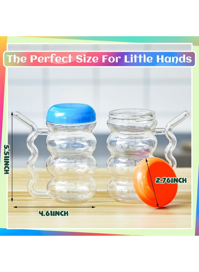 FoldTier 12 Pcs Sip a Mug 14 oz Easy to Grip Plastic Kid's Cup Where the Handle Is the Straw Clear Sippy Cups Spill Proof Mug for Everyday Use for Kids Elderly Disabled and Handicapped, 3 Colors Lid - Image 2