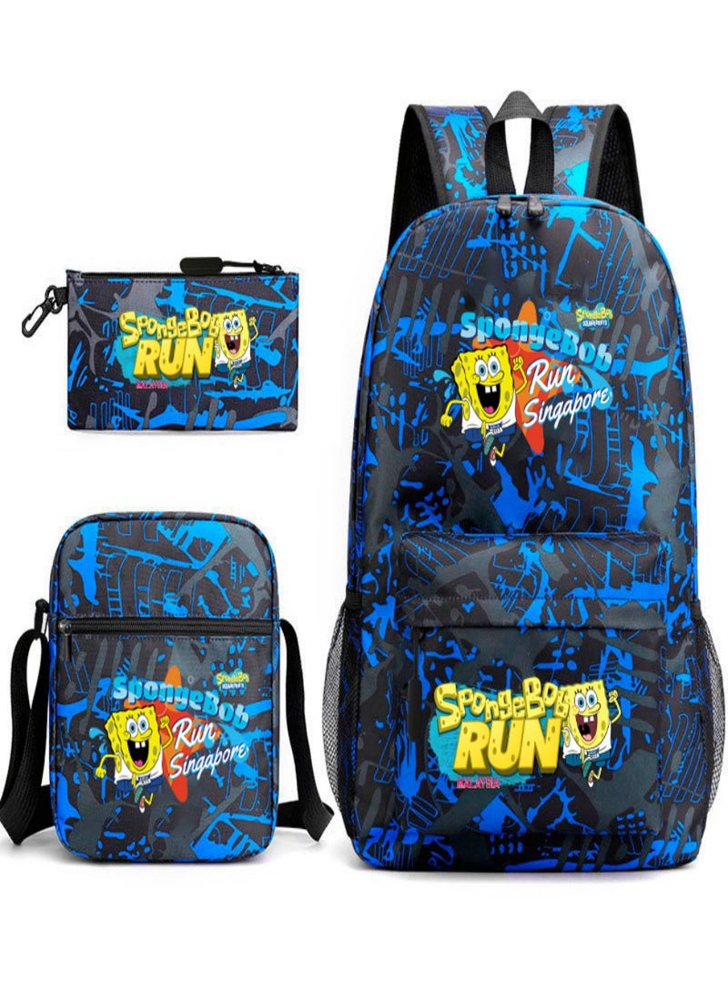 SpongeBob SquarePants Children Backpack Schoolbag Teen Student School Book bag with Lunch Box Pen Case 3 in 1 for Kids