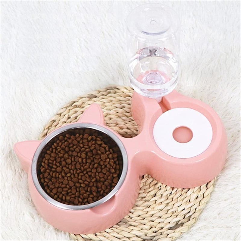 KRESHU 2 in 1 Water and Food Dispenser for Dogs & Cats | Cat Feeding Bowl with Automatic Water Dispenser Steel Pet Supplies Bowl for Drinking Water Food/Rice Convenient Water Feeding All in One(Pink) - Image 2