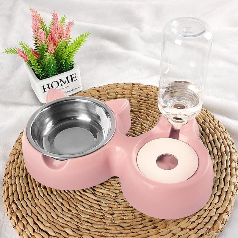 KRESHU 2 in 1 Water and Food Dispenser for Dogs & Cats | Cat Feeding Bowl with Automatic Water Dispenser Steel Pet Supplies Bowl for Drinking Water Food/Rice Convenient Water Feeding All in One(Pink) - Image 3