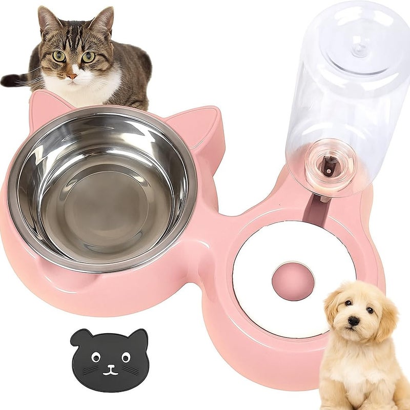 KRESHU 2 in 1 Water and Food Dispenser for Dogs & Cats | Cat Feeding Bowl with Automatic Water Dispenser Steel Pet Supplies Bowl for Drinking Water Food/Rice Convenient Water Feeding All in One(Pink) - Image 1