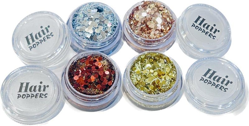 Hair Glitter Gel Rose Gold Copper Copper Gray Silver and Gold shads - Image 1