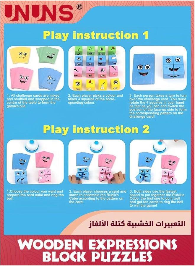 UNUNS Face Changing Expressions Wooden Block Puzzles,Multi-Player Blocks With Call Bell And Catapult Chick,Face Change Cube Matching Game,Colour Perception,Kids Montessori Toys For Boy Girl 3-12 - Image 2