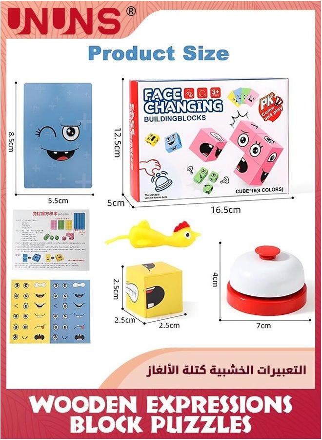 UNUNS Face Changing Expressions Wooden Block Puzzles,Multi-Player Blocks With Call Bell And Catapult Chick,Face Change Cube Matching Game,Colour Perception,Kids Montessori Toys For Boy Girl 3-12 - Image 3