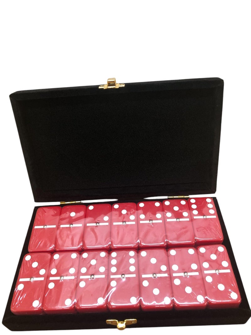 Marion Domino Double 6 Red Jumbo Tournament Professional Size with Spinners in Elegant Black Velvet Case