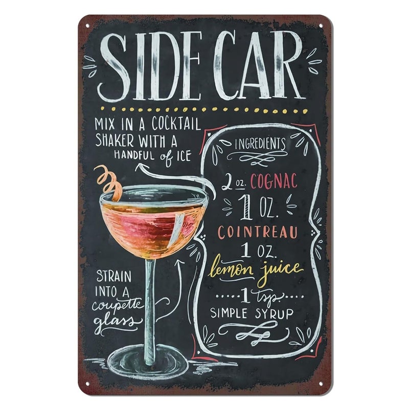 kengtou Vintage Bar Metal Tin Sign - Side Car Cocktail Recipe - Image 1