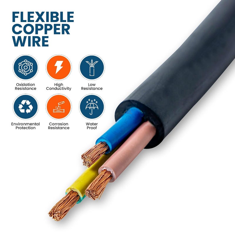 Easy clean surface 3-Core Electrical Cable, Black PVC Insulated Power Wire, Flexible Copper Conductor (BLACK 3 CORE 2.5 METER, 1.5MM) Big & small space compatible - Image 3