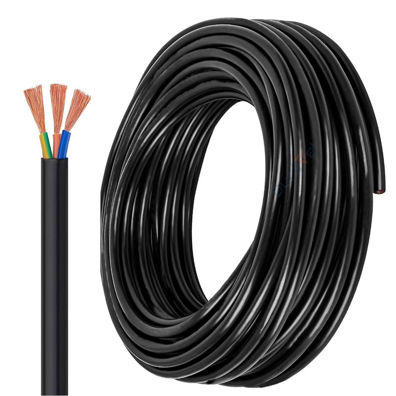 Easy clean surface 3-Core Electrical Cable, Black PVC Insulated Power Wire, Flexible Copper Conductor (BLACK 3 CORE 2.5 METER, 1.5MM) Big & small space compatible - Image 1