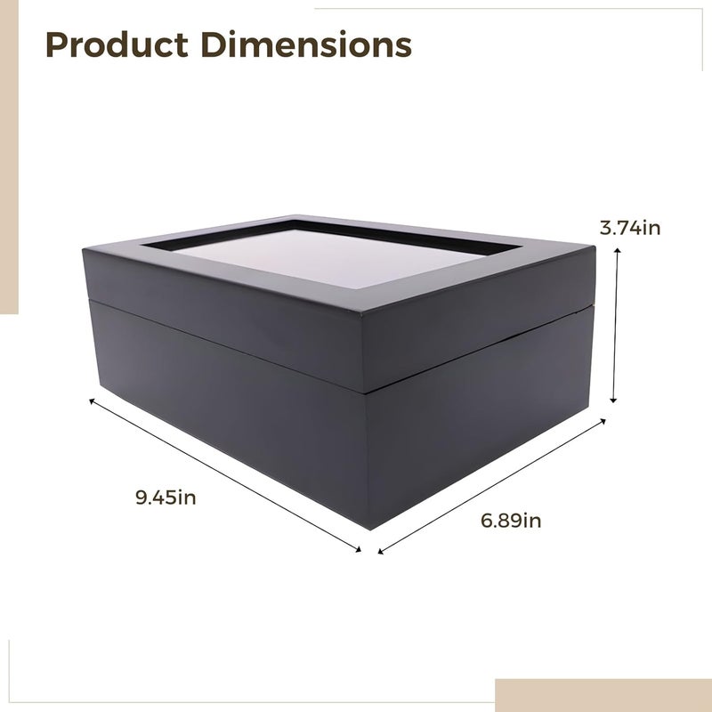 Large Capacity Tea Bag Display Box, 6 Slots Wooden Tea Box with Window, Black Wood Tea Organizer Storage Case, Partition Removable - Image 4
