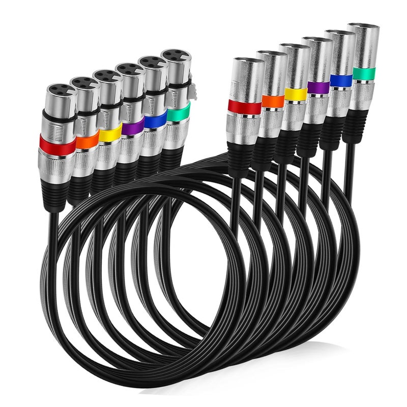 Toyvian 6 Pack Color Coded Balanced XLR Microphone Cable Male to Female for Studio Live Sound - Image 1