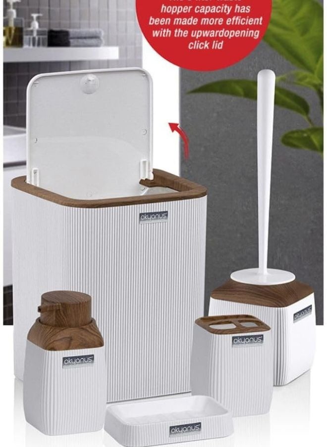Okyanus Diva Bathroom Set 5 Piece Acrylic Wooden Lid -White - Image 2