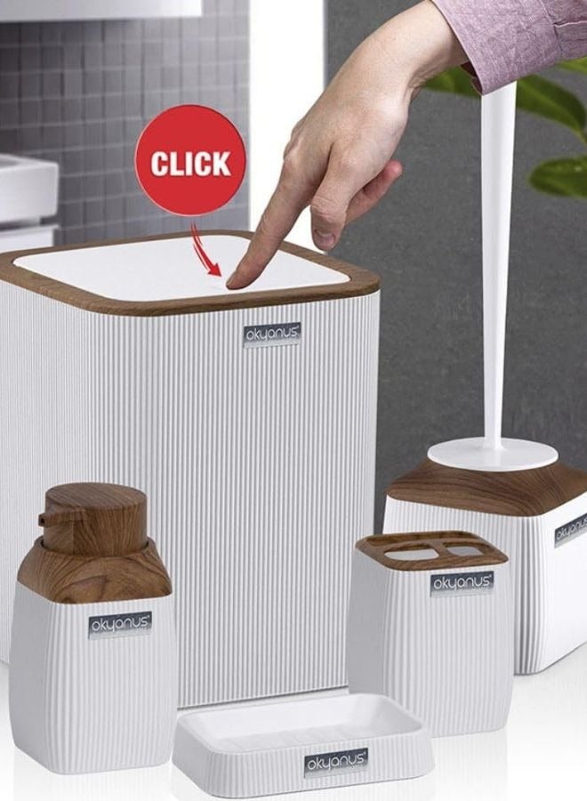 Okyanus Diva Bathroom Set 5 Piece Acrylic Wooden Lid -White - Image 3