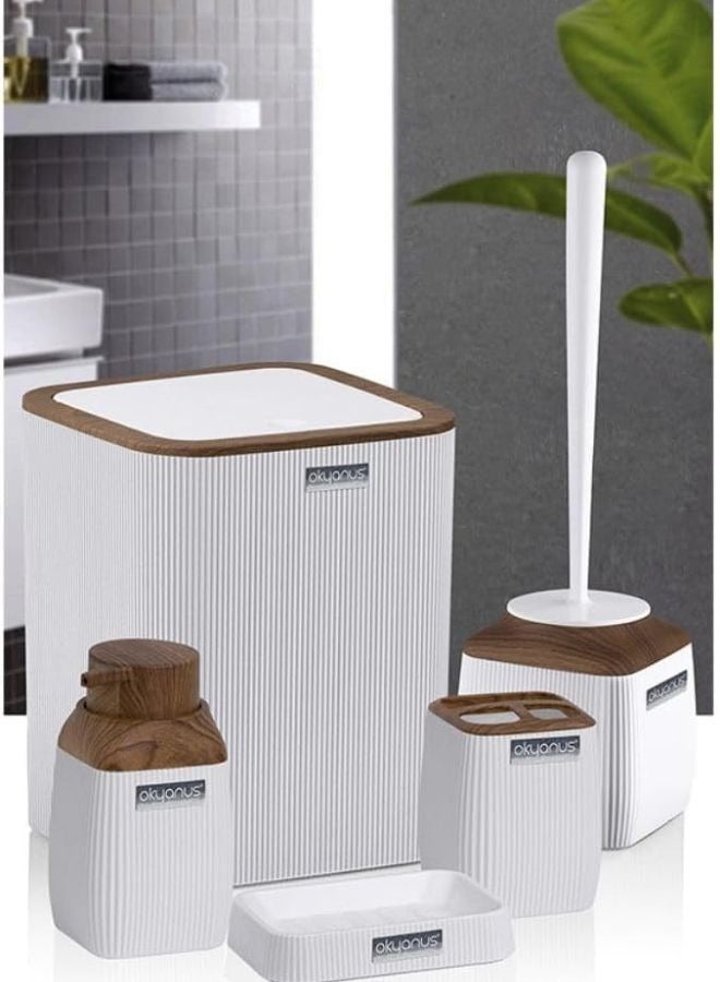 Okyanus Diva Bathroom Set 5 Piece Acrylic Wooden Lid -White - Image 4