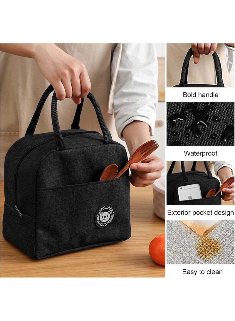 MunKan Insulated Lunch Bag Large Capacity Polyester Handbag - Leakproof Cooler Bag - Reusable Lunch Box for Student,Girl, Boy, Men, Women, Outdoor, Office, Picnic ( Black ) - Image 4