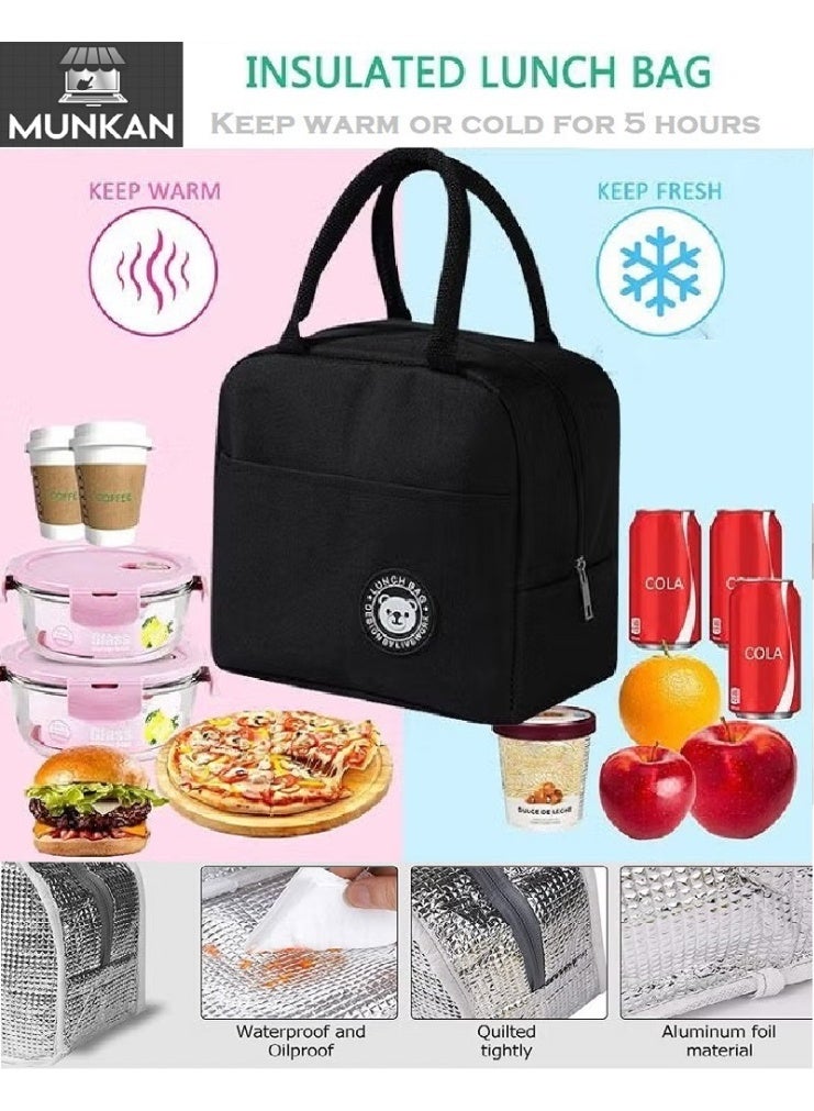 MunKan Insulated Lunch Bag Large Capacity Polyester Handbag - Leakproof Cooler Bag - Reusable Lunch Box for Student,Girl, Boy, Men, Women, Outdoor, Office, Picnic ( Black ) - Image 1