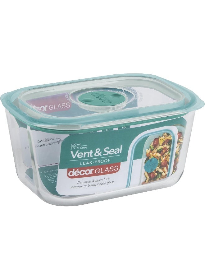 Decor Vent  Seal Glass Oblong Food Container, 600ml Capacity - Image 2