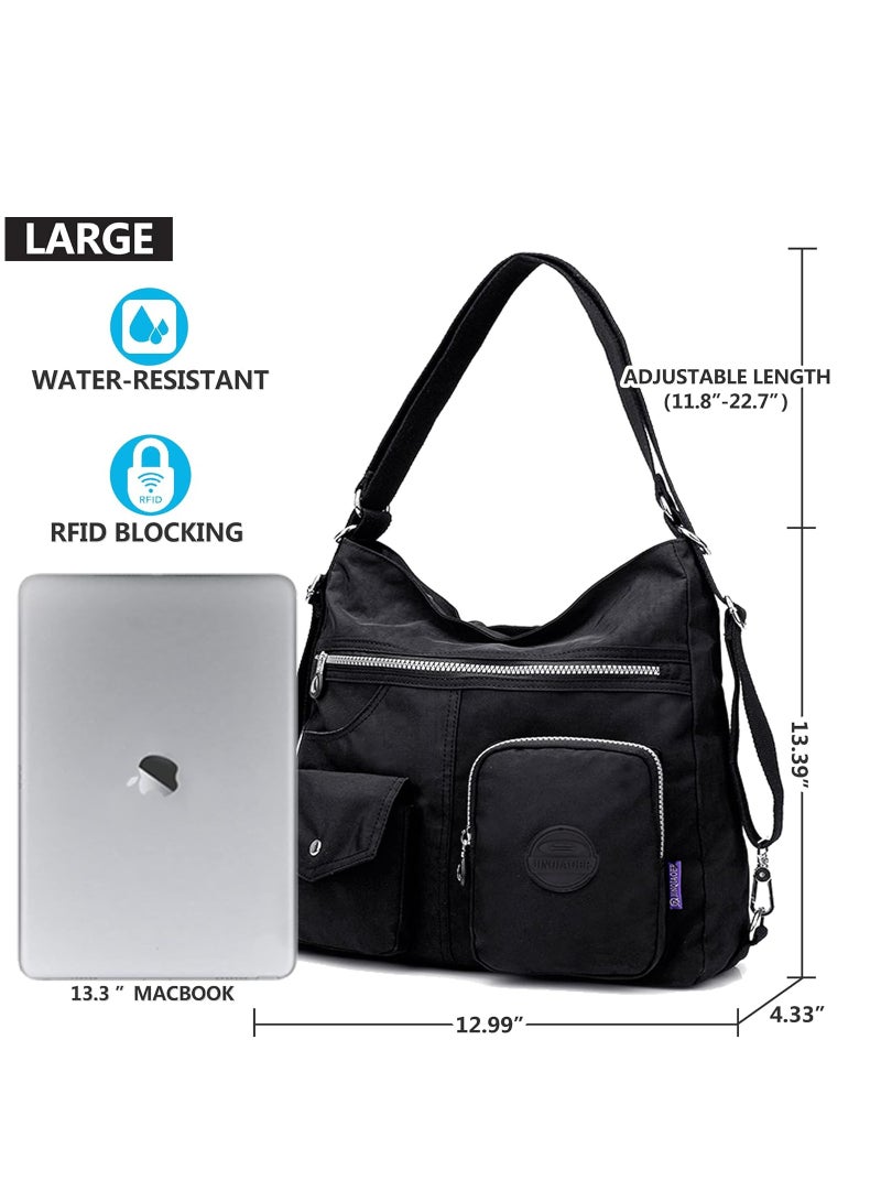 Multipurpose Hobo Purse for Women with Antitheft RFID, Waterproof Nylon Crossbody Bag Shoulder Handbag, Convertible Backpack  - Image 3