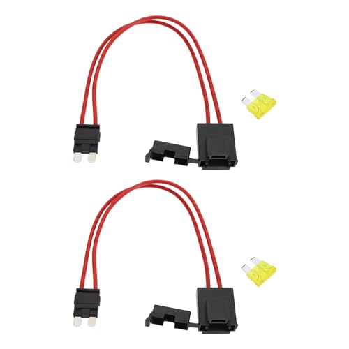 Micro Traders موصل حامل الفيوز للسيارة 2 قطعة 32 فولت 20 أمبير 16AWG سلك ثقيل للتمديد موصل حامل الفيوز الأوسط للمركبة مع 4 قطع فيوز 20 أمبير لـ ATM/APM (23 سم، قياسي) - Image 1