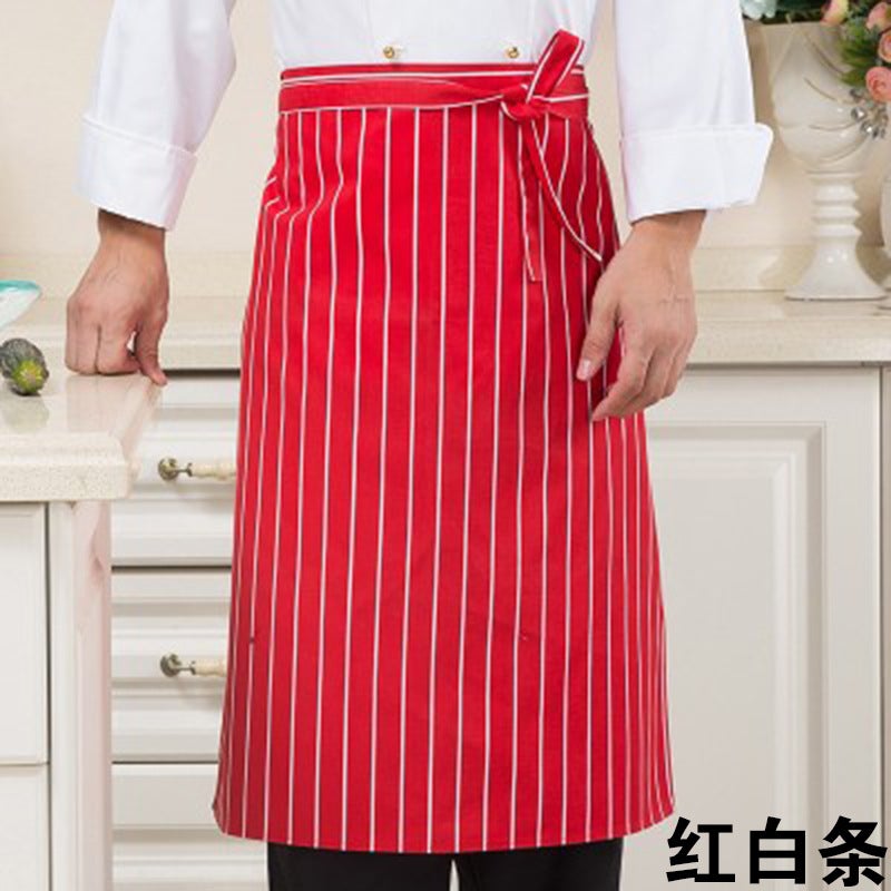 Chef Apron Mens Half-length Hotel Restaurant Restaurant Kitchen Kitchen Special White Waterproof Oil-proof Neck Neck Womens Neck Red and white striped cotton half-length thick 