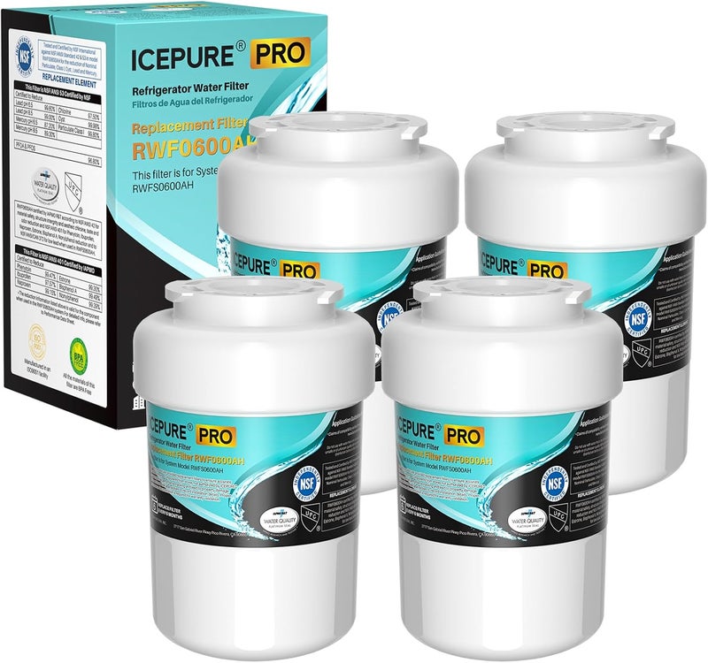 ICEPURE PRO RWF0600AH معتمد من NSF/ANSI 401 وNSF/ANSI 53 بديل لفلتر مياه الثلاجة GE MWF، MWFINT، MWFA، HDX FMG-1، GSE25GSHECSS، 46-9991، GSH25JSDDSS، GSHS6LGBBHSS، PC75009، 4 عبوات - Image 1