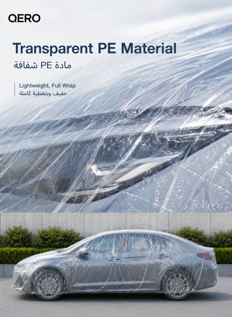 QERO Clear PE Car Cover for Sedans and Small SUVs, Lightweight Full Car Cover with Elastic Drawstring Hem for Dust, Sun and Rain Protection - Image 5