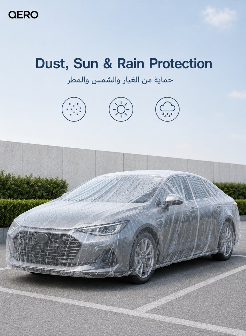 QERO Clear PE Car Cover for Sedans and Small SUVs, Lightweight Full Car Cover with Elastic Drawstring Hem for Dust, Sun and Rain Protection - Image 2
