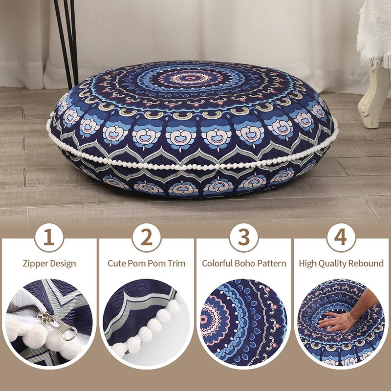 LOVMOC 32 inches Meditation Floor Cushion for Adults, Round Large Thick Floor Pillow, Memory Foam Filling, Navy Blue - Image 3
