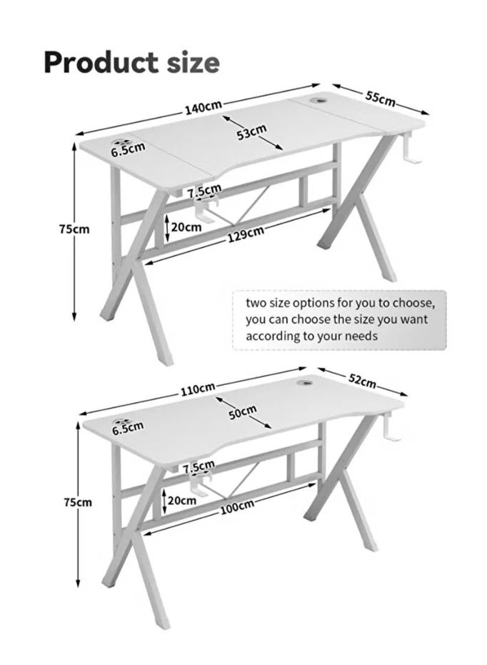 ALIVINGHOME Carbon Fiber Desktop Gaming Desk, Curved Computer Table with Cup Holder Headphone Hook Cable Hole Stable Metal Frame for Gaming Office - Image 2