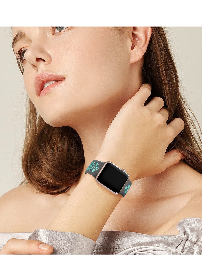 Compatible for Apple Watch Band 38mm 40mm 41mm 42mm for Women Men, Air Holes Design Soft Silicone Sport Strap Compatible with iWatch Series 11/10/9/8/7/6/5/4/3/2/1 SE 3/2/1 Grey/Teal - Image 4