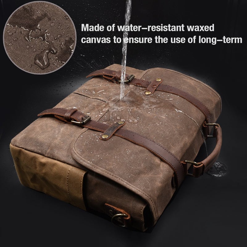 NEWHEY Men's Shoulder Bag Briefcase Laptop Bag Waterproof Canvas Large Work Bag Messenger Bag Men Vintage 15.6 Brown - Image 2