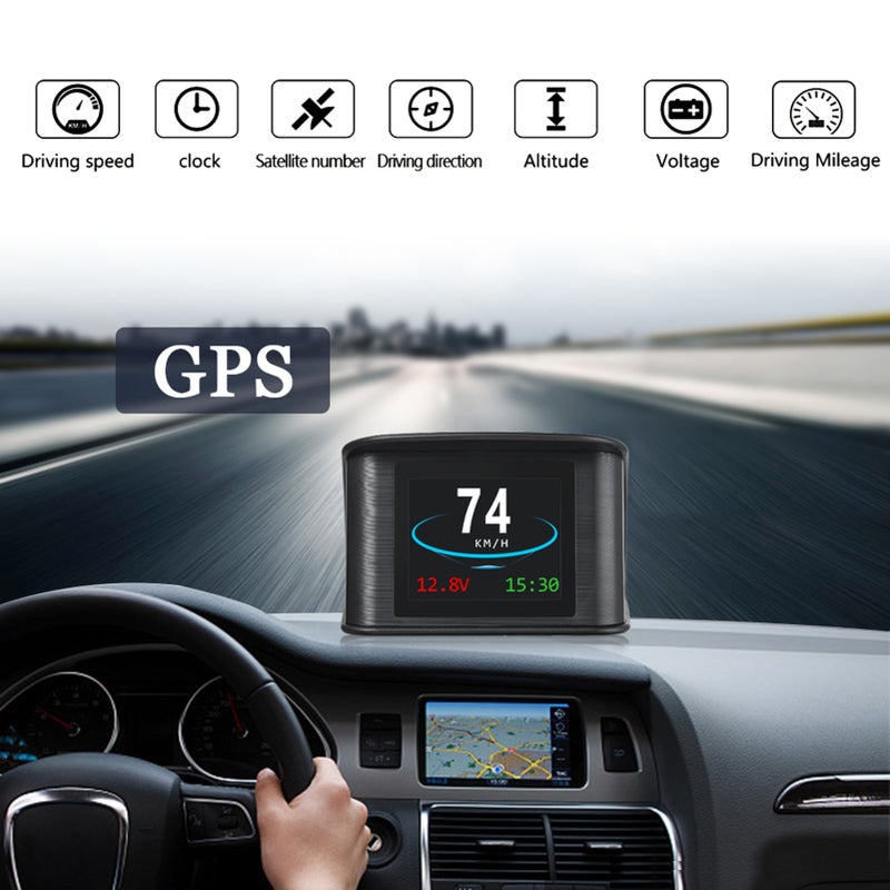 شاشة عرض رأسية ذكية (Smart HUD)، شاشة عرض رأسية GPS عالمية مقاس 2.2 بوصة تعرض السرعة والارتفاع والجهد والساعة وغيرها مع إنذار بسرعة مفرطة وإنذار بالجهد - Image 2