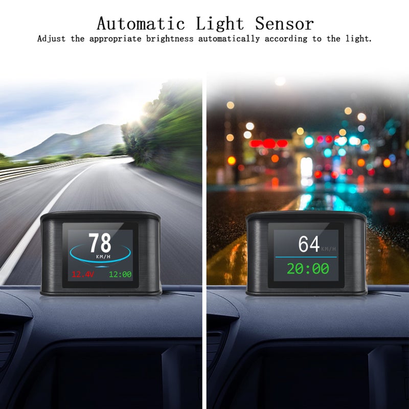 شاشة عرض رأسية ذكية (Smart HUD)، شاشة عرض رأسية GPS عالمية مقاس 2.2 بوصة تعرض السرعة والارتفاع والجهد والساعة وغيرها مع إنذار بسرعة مفرطة وإنذار بالجهد - Image 4
