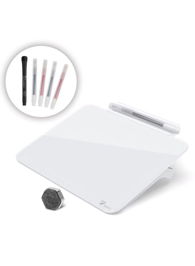 TOWON Small Glass Dry Erase Board, Desk White Board with Standing, Mini Whiteboard Easel Pad Set, Stenography Artifact for Office, Home and School Supplies, 8x6 Inches, White - Image 1