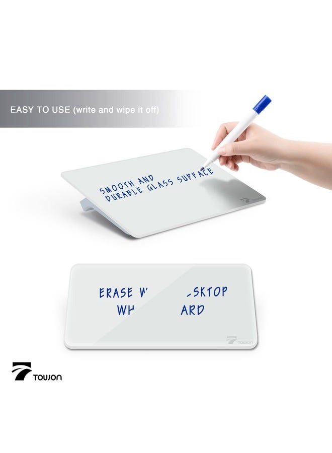 TOWON Small Glass Dry Erase Board, Desk White Board with Standing, Mini Whiteboard Easel Pad Set, Stenography Artifact for Office, Home and School Supplies, 8x6 Inches, White - Image 3