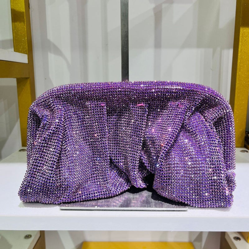 New Rhinestone Clutch Cloud Bag Women'S Fashion Chain Clip Wallet Evening Bag Shoulder Crossbody Bag - Image 2