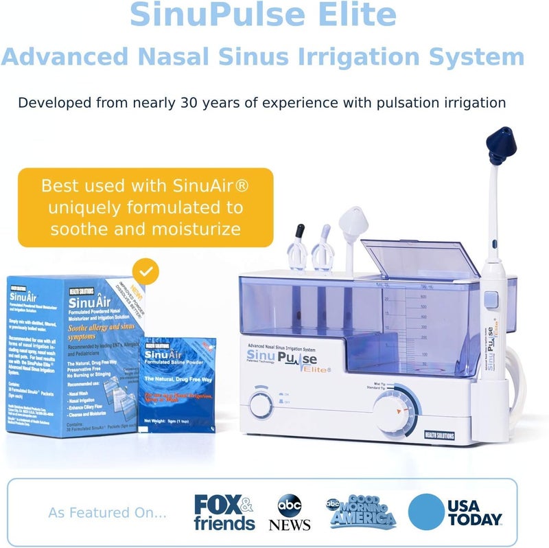 SINU PULSE ELITE نظام ري الأنف المتقدم SinuPulse Elite لتخفيف احتقان الأنف النابض آلة شطف الجيوب الأنفية أكثر فعالية من وعاء نتّي أو بخاخ الأنف أو زجاجة غسل الأنف مع 30 عبوة SinuAir - Image 3