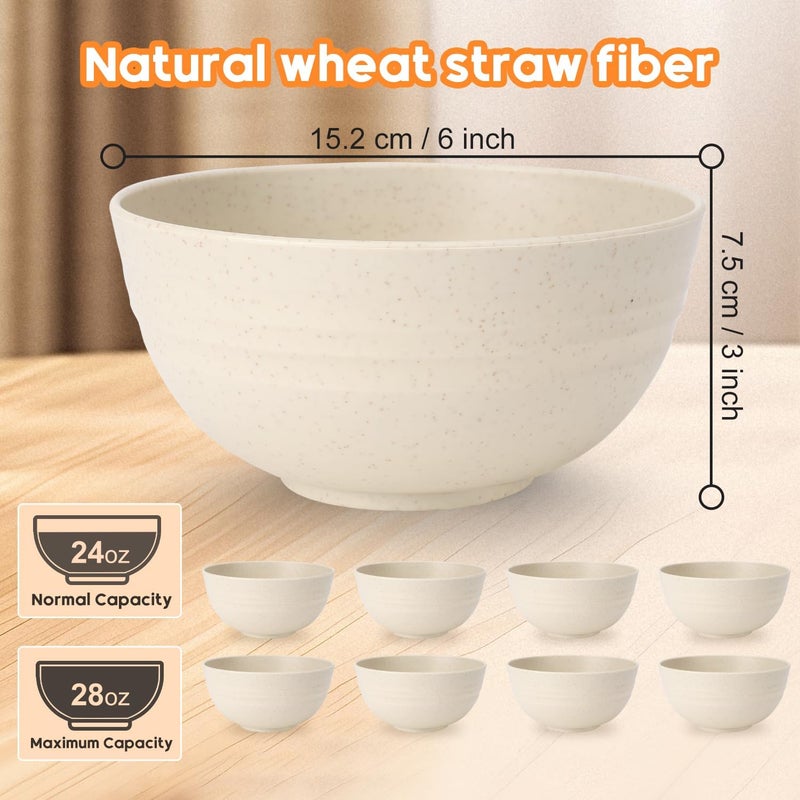 UUGLAM Unbreakable Cereal Bowls Set of 8, 26 Oz Wheat Straw Bowl Sets, Microwave & Dishwasher Safe Bowls for Kitchen, Reusable Plastic Bowl for Soup, Salad, Rice, Snack, BPA Free, Beige - Image 2