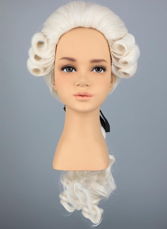 morvally Kids Colonial Judge Wig and Glasses 18th Century Costume Blonde Powered Hair Wig for Children Halloween Costume Cosplay (Beige) - Image 3