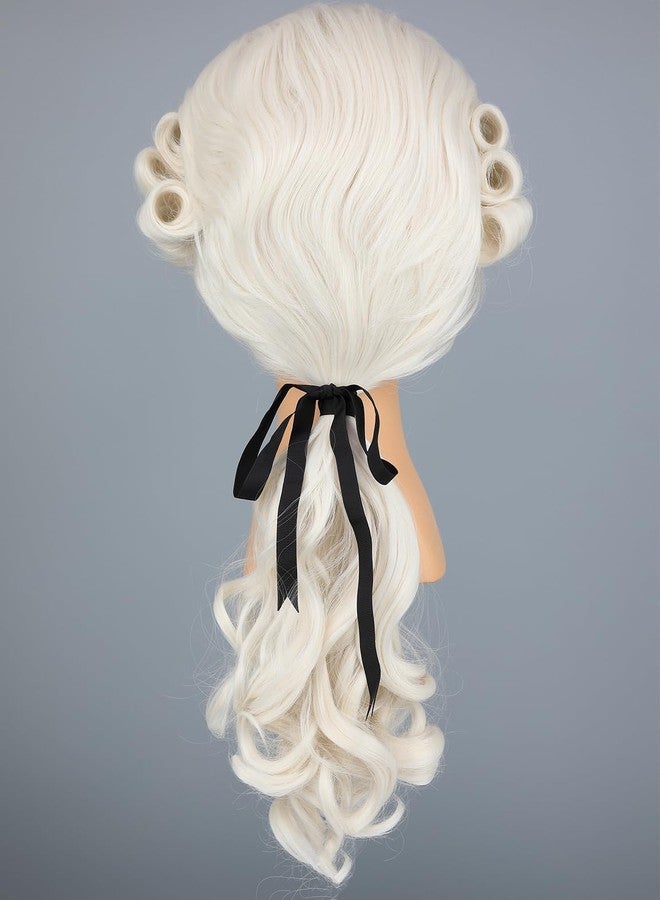 morvally Kids Colonial Judge Wig and Glasses 18th Century Costume Blonde Powered Hair Wig for Children Halloween Costume Cosplay (Beige) - Image 4