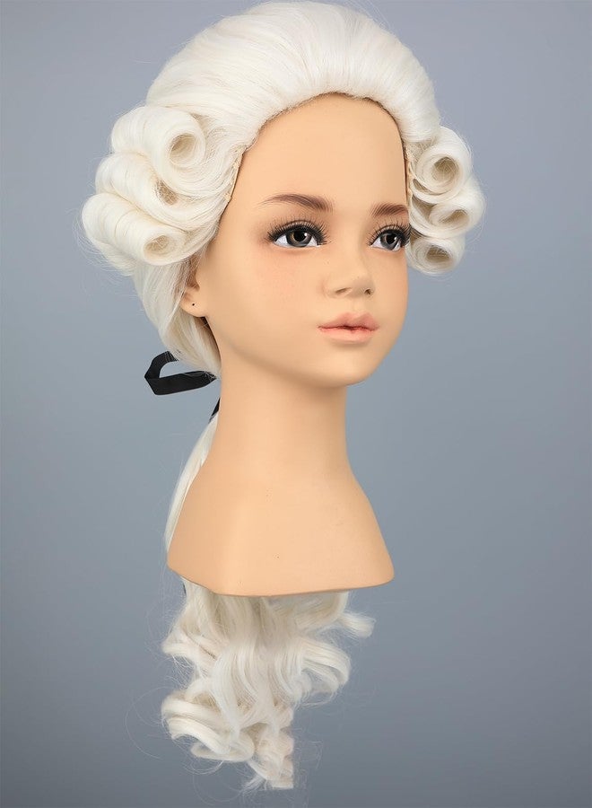 morvally Kids Colonial Judge Wig and Glasses 18th Century Costume Blonde Powered Hair Wig for Children Halloween Costume Cosplay (Beige) - Image 2
