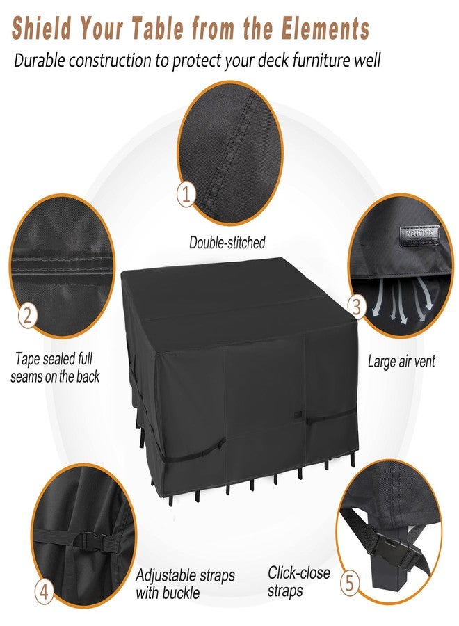 NettyPro غطاء طاولة فناء مستطيل من نيتي برو، مقاس 78 × 52 بوصة، مقاوم للماء، غطاء طقم أثاث خارجي لطاولة الطعام والكراسي المستطيلة، أسود - Image 3