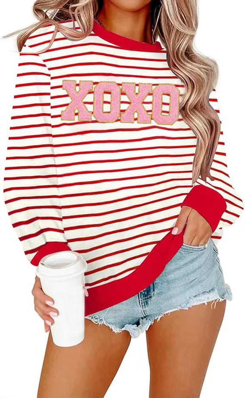 Huovud Valentine's Day Sweatshirt Women Funny Love Heart Graphic Valentines Shirt Casual Valentines Long Sleeve Pullover Top (Red-8, X-Large)