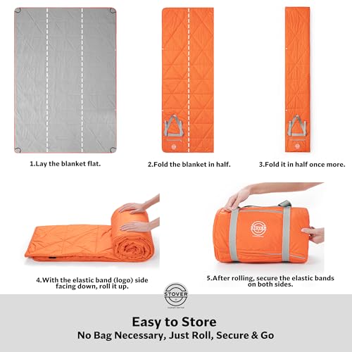 STOVER Large Waterproof Outdoor Stadium Blanket- Extra Thick Soft Fleece Camping Blanket for Travel, Picnics, Sports, Dogs- 79"x55" Warm, Windproof, Sand-proof, Lightweight, Packable (Game Day Orange) - Image 4