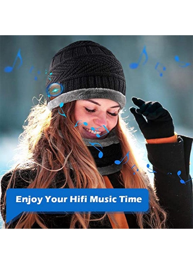 Bluetooth Beanie Hat With Scarf Bluetooth Rechargeable Knit Cap With Wireless Hands Free Head Hat Winter Running Tool For Men And Women  - Image 3