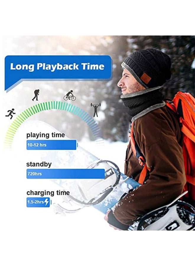 Bluetooth Beanie Hat With Scarf Bluetooth Rechargeable Knit Cap With Wireless Hands Free Head Hat Winter Running Tool For Men And Women  - Image 2