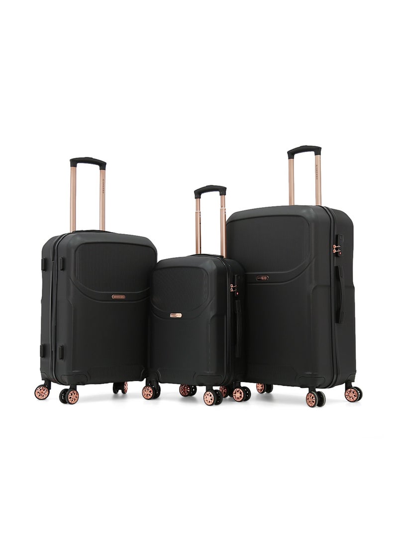 GIORDANO Hardshell Luggage Trolley Bag 3 Pieces Set,Black (S-20",M-24",L-28")  - Image 1