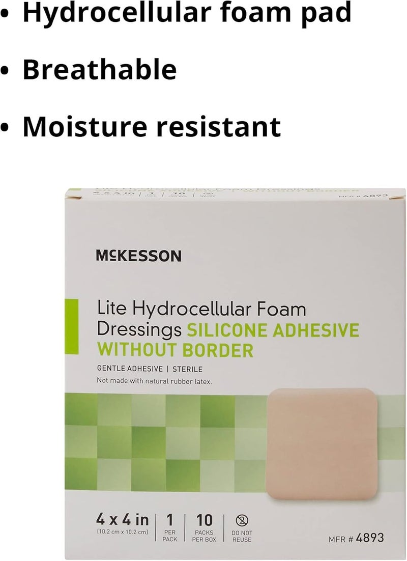 McKesson Lite Hydrocellular Foam Dressings Sterile Silicone Adhesive Without Border 4 in x 4 in 10 Count 1 Pack - Image 3
